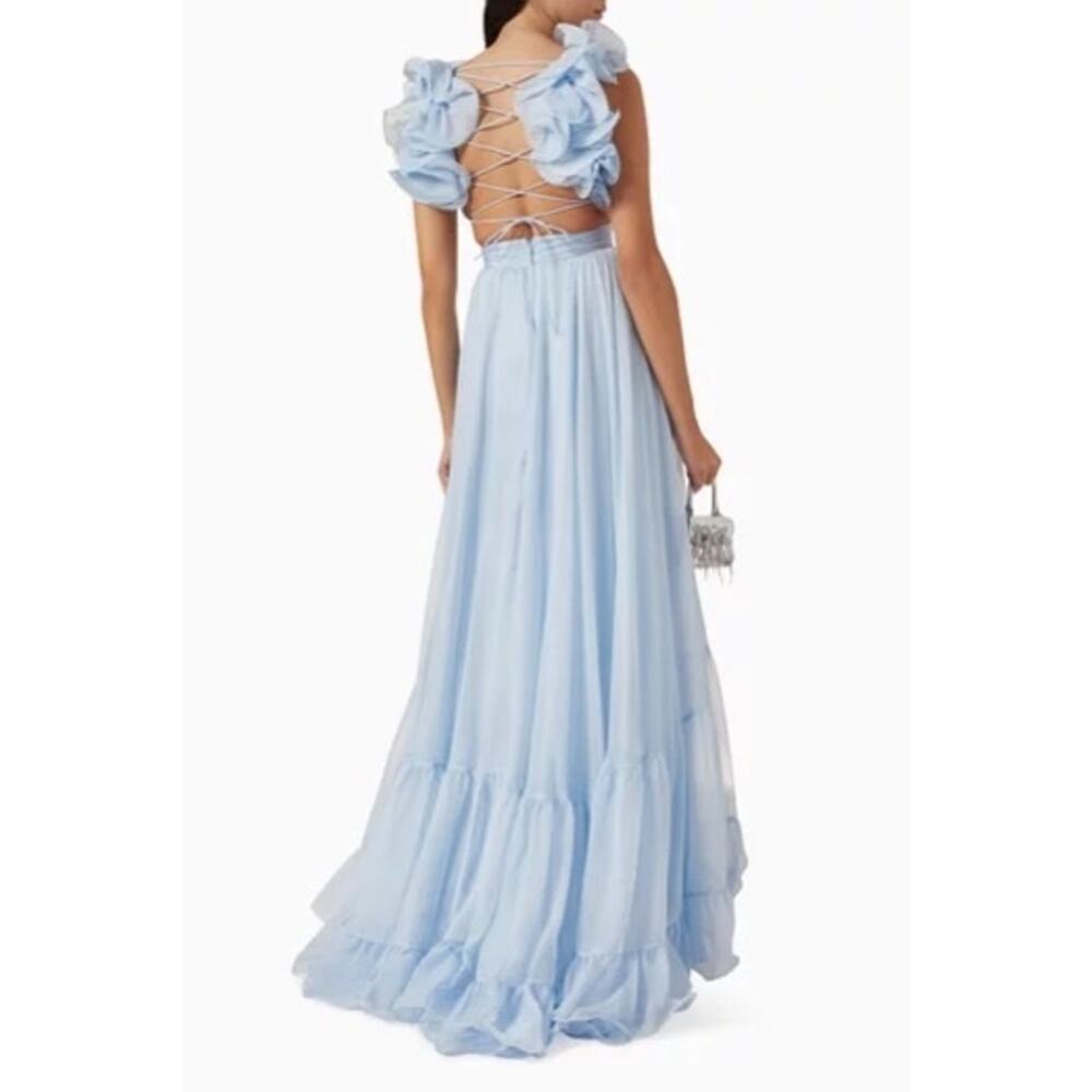 MAC DUGGAL Dress Size 4 Light Blue Ruffle Tiered Cut Out Chiffon Gown 67911 Prom
